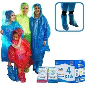 Rain Ponchos Family Pack Extra Thick – Shoe Covers Included 4 and 10 Pack