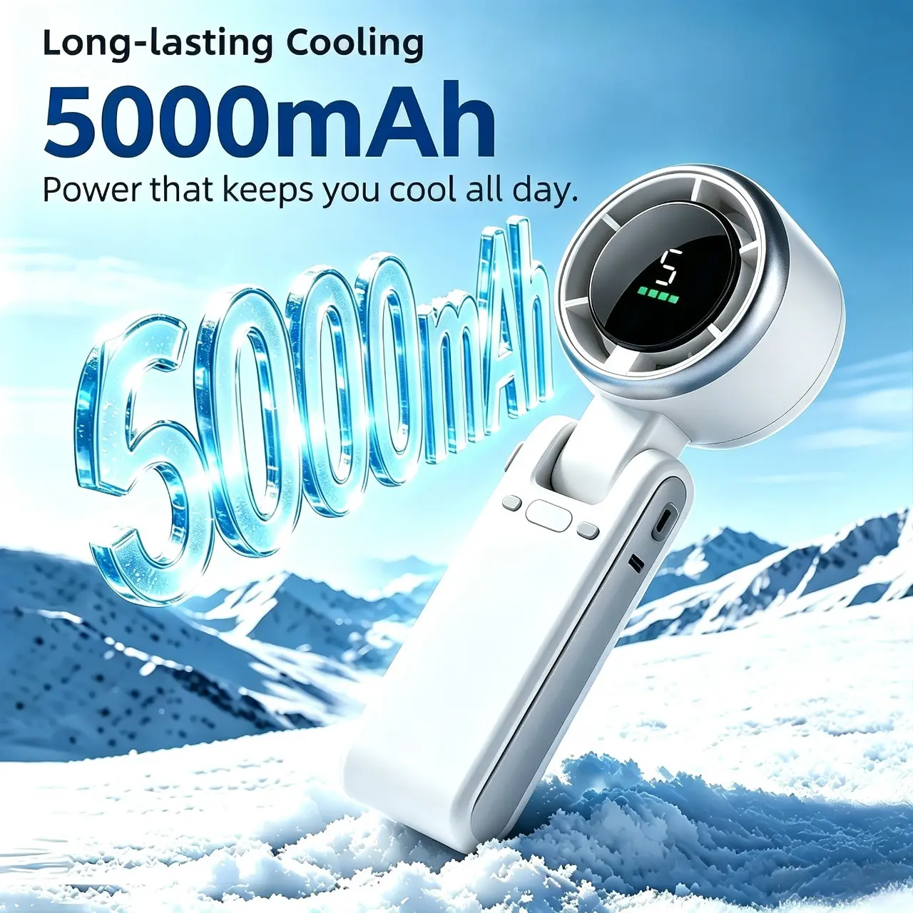 【Summer Hot Sale】Mini Portable Cooling Fan, Turbo Handheld Design, 199 Adjustable Speeds, 5000mAh Rechargeable USB Type-C, Digital Battery Indicator, Press-and-Hold Speed Adjustment, White Elephant Gift for Travel Beach#PortableFan #HandheldFan ﻿