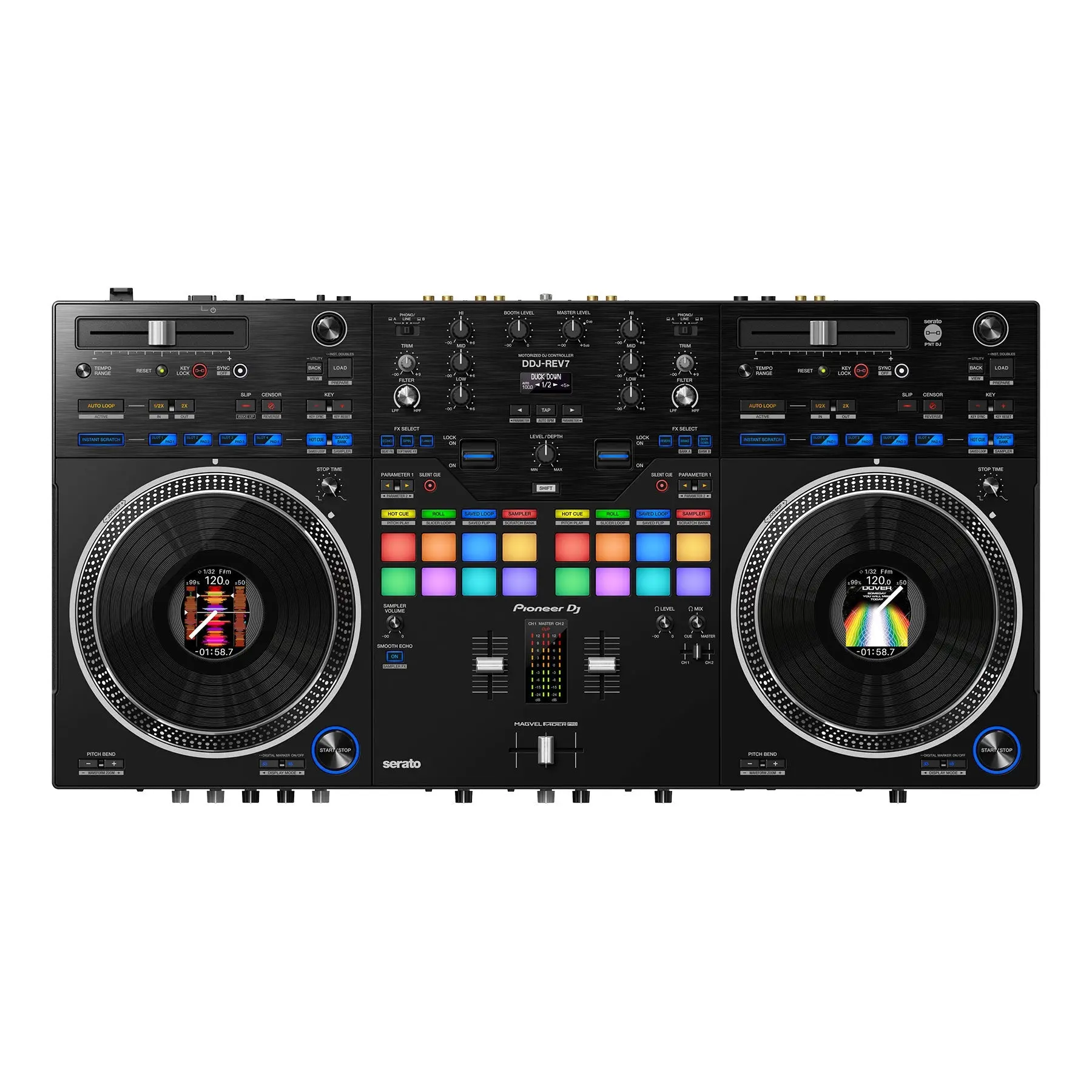 Pioneer DJ DDJ-REV7 DJ Controller - Open Box Special, Stereo Mixer with Control Wheel, LCD Display, USB Port, Included Cable and Adapter