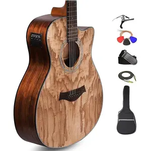 Electric Acoustic Guitar (Ash ) - Semi Acoustic Guitar with Pickup, Inbuilt Tuner, Capo, Strings, Picks, Strap,  and Padded bag - Electro Guitars for Beginners & Professionals