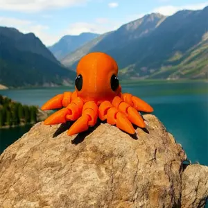 Mini tiny orange octopus 3D printed figure decoration