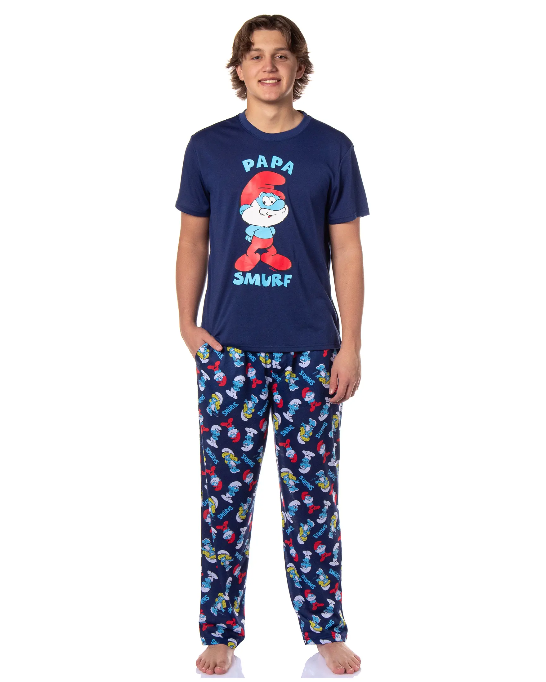 The Smurfs Pjs Mens Papa Smurf Short Sleeve Shirt And Pants Pajama Set