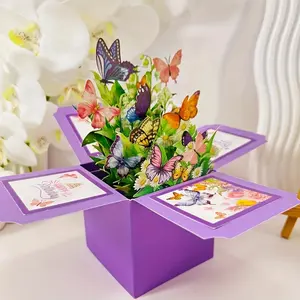 3D Pop-up Birthday Card, 1 Count Butterfly & Flower Design Birthday Greeting Card with Handwritten Note & Envelope, Creative Gift for Parents, Friends, Grandparents, Fun Party Cards