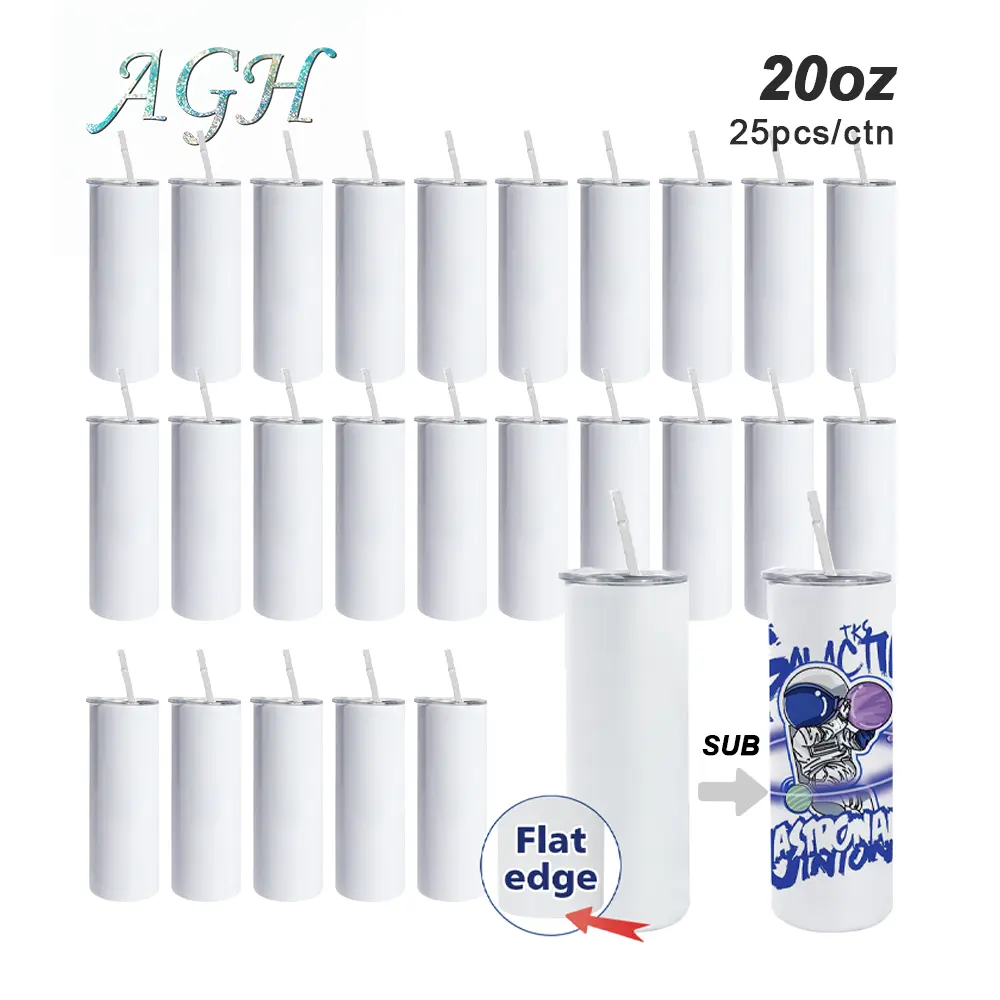 25pcs 20oz Flat edge White Sublimation Tumblers Bulk Flat Edge 20oz Sublimation Tumbler Stainless Steel Blanks Cups for heat transfer printing