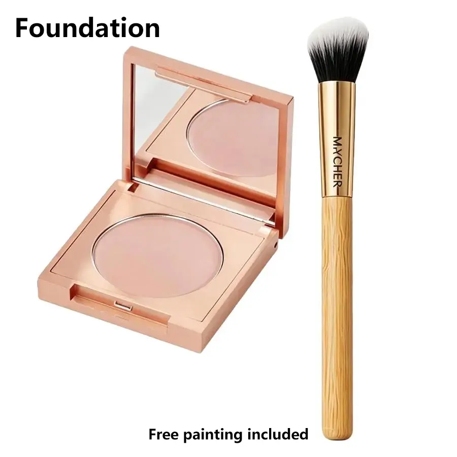 MYCHEER All-in-1 Foundation Stick - Oil-Control Matte Setting Powder, Pore-Blurring, Long-Lasting, Waterproof, Smudge-Proof, Travel-Friendly Cosmetic with Brush, Concealer for Oily & Combination Skin, Dark Circle Fix, Even Skin Tone Perfecting Makeup, Tin