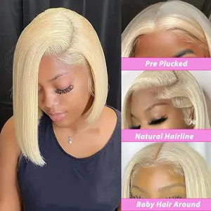 Straight Short Blonde Bob Wig Human Hair 13x4 HD Transparent Lace 613 Bob Wig Human Hair Pre Plucked 180 Density 613 Lace Front Wig Human Hair for Women 12 Inch