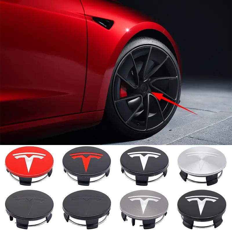 Tesla Wheel Center Caps Set, Durable Car Tire HUB Covers, High Quality Automotive Accessories, Practical Design, 4 Piece Kit, Car Parts