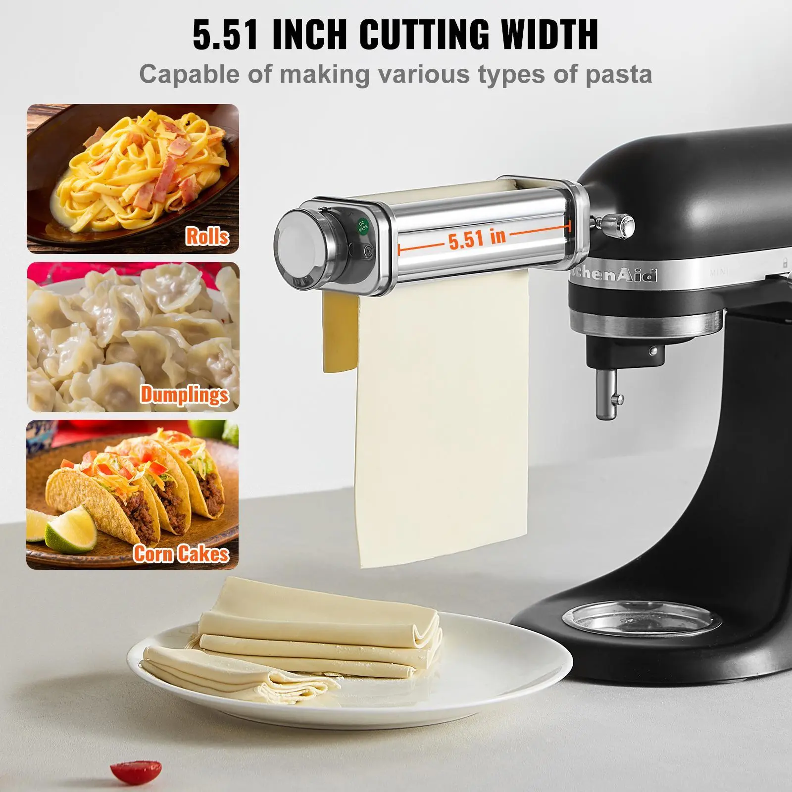 【Summerfinds】VEVOR Pasta Attachment for KitchenAid Stand Mixer,  , Stainless Steel Pasta Sheet Roller Attachment, Pasta Maker Machine Accessory with 8 Adjustable Thickness Knob, KitchenAid Pasta Attachment by VEVOR