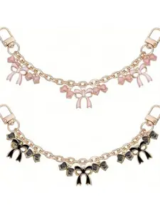 Bow Tie Chain, Pink And Black, Multiple Sets Of Bow Tie+Small Heart Bag Extension Chain/Decorative Chain, Multiple Bag Compatibility, Hanging On Tote Bag, Crossbody Bag, Chain Decoration, Bag Pendant, Valentine's Day, Mother's Day Gift