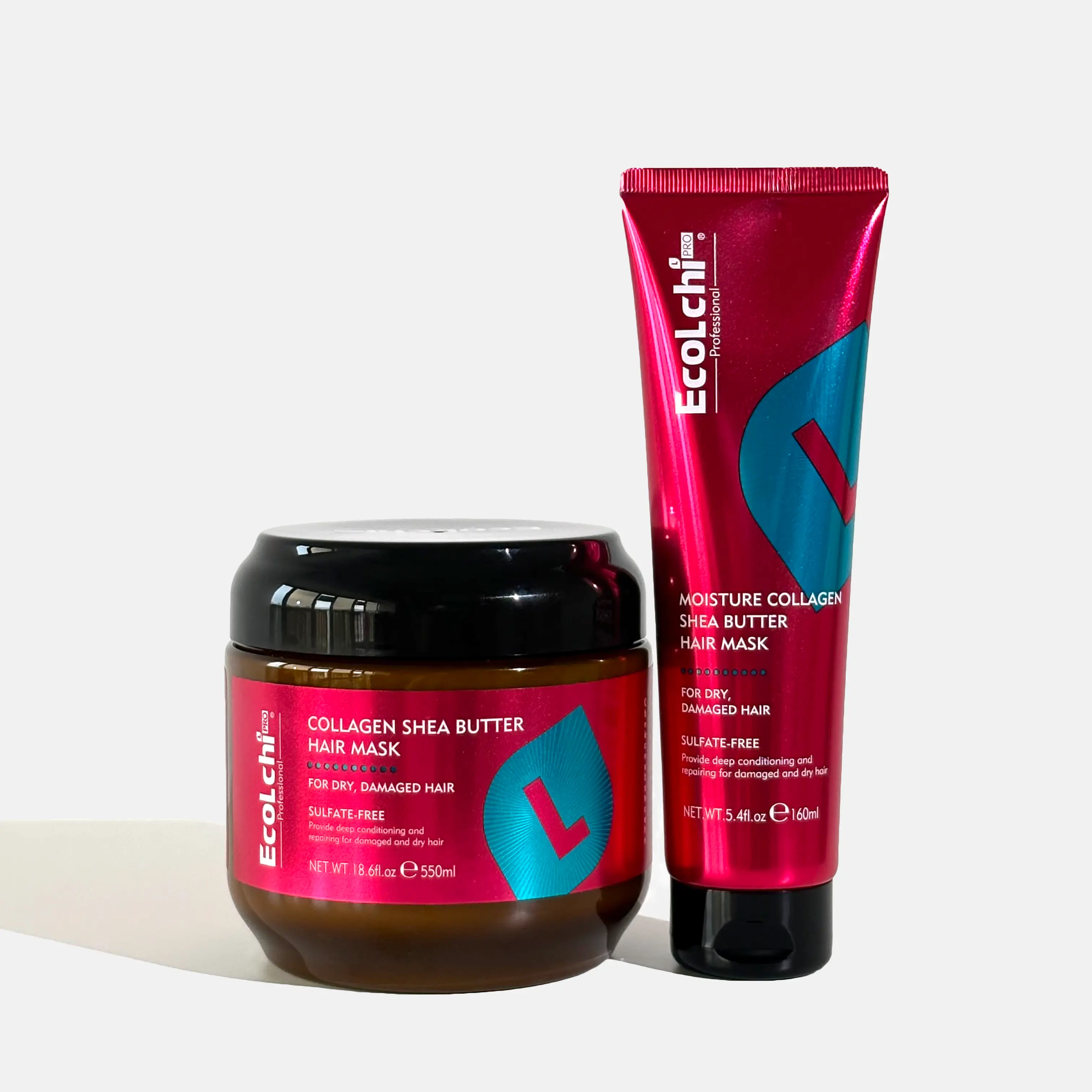 ECOLCHIPRO Collagen Shea Butter Hair Mask Set Deep Repair Conditioning Moisture Collagen Shea Butter Hair Treatment for Dry and Damaged Hair All Hair Types 550ml+160ml Argan Oil