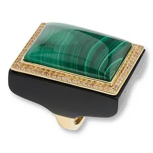 Rarities Fine Jewelry Rarities Gold-Plated Malachite and Champagne Zircon Wood Gallery Ring