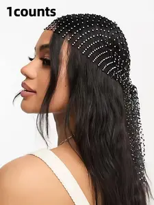 Shiny Mesh Headband with Rhinestone Net Hair Hat, Elastic Hair Band for Parties, Birthdays, Casual Fitted Baseball Cap