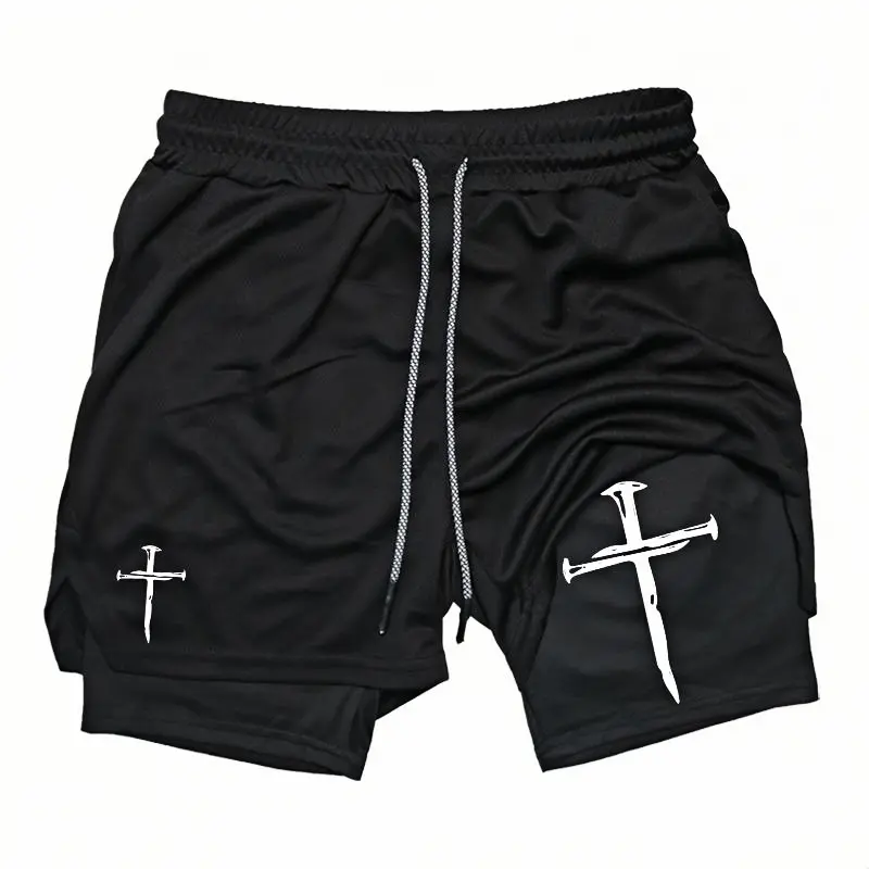 Men's 2 in 1 Running Shorts with Compression Liner Quick Dry Gym Workout Athletic Shorts with Zipper Pockets