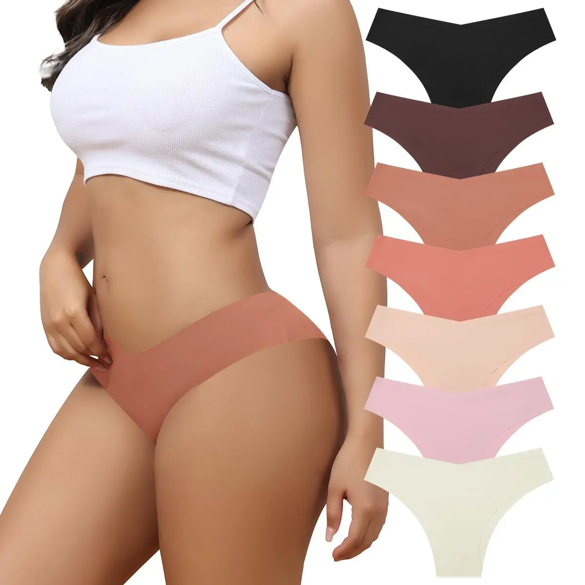 LEVAO Seamless Cheeky Bikini Underwear for Women – No Show V-Cut Stretch Panties, Soft & Comfy S-XL, Ultra Soft Cotton Thongs, Ultra-Thin Seamless Thongs, Invisible Thongs, Zero Cast Thongs