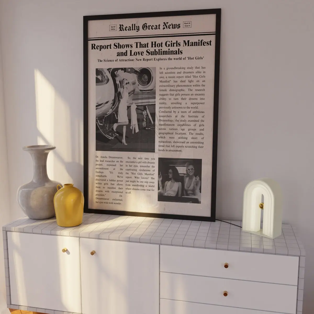Vintage Wall Art, Times News, Trendy Newspapers Print, Preppy Decor,dorm Decor,bar Cart Wall Art, "report Shows Hot Girls Manifest" Wall Art, Room Decor