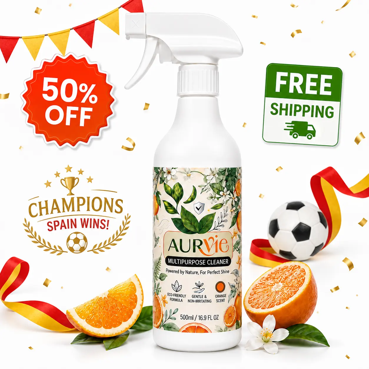 AURVIE All-Purpose Cleaner- 500ml Orange Scent,Multipurpose Cleaner Spray, Orange Scent Home Cleaner for Kitchen Grease, Bathroom, Floors, Glass, Cars & Shoesmultipurpose cleaner,all purpose cleaner,cleaning spray,kitchen cleaner,Christmas gift