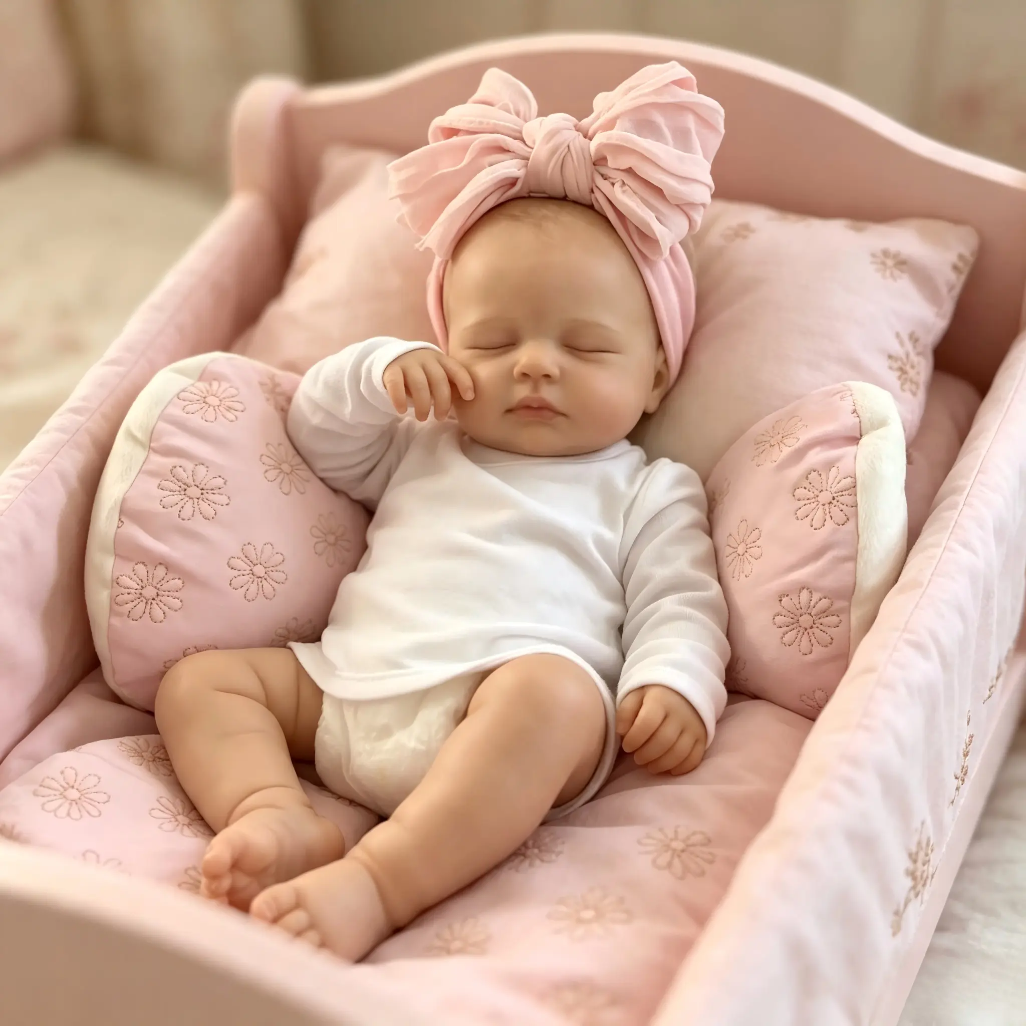 20-inch Newborn Reborn Baby Doll, Rooted Brown Hair, White Onesie, Hand-Painted Details, Soft Cloth Body, Sleeping Design, Cute Dolls, Ideal for Birthday & Christmas Gifts Rebornbabydoll, Sleeping Doll