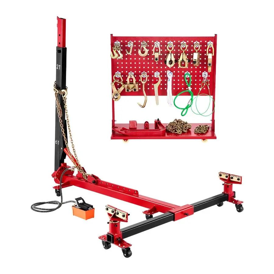 【Summerfinds】 VEVOR Auto Body Frame Puller Straightener, 6T Tension Car Body Repair Equipment with 6000PSI Hydraulic Foot Pump Swivel Post, Includes 16 Straightening Tools, for Auto Repair Shop, Sedan SUV Pickup, 16 Tools, Jt-20 Modeldealsforyoudays