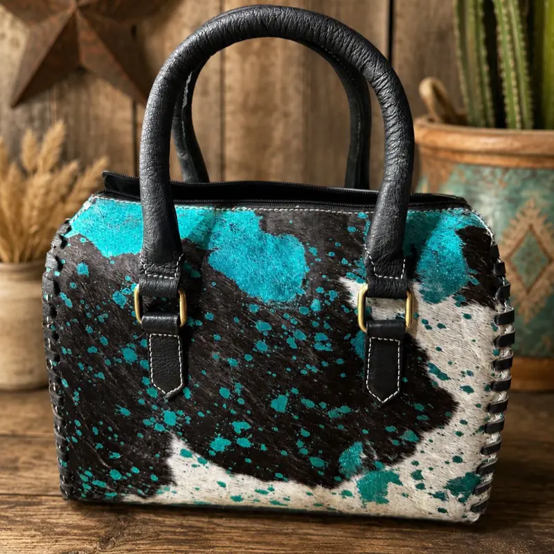 Medium Blue Acid Cowhide Speedy Handbag with Adjustable Shoulder Strap