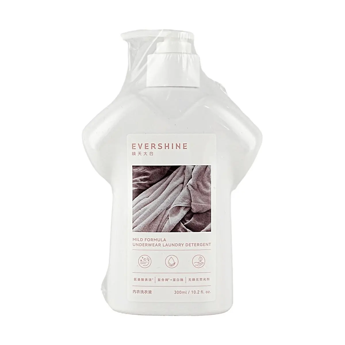 Evershine Gentle Stain & Odor Eliminator Enzymes Laundry Detergent for Intimates - Antibacterial Mite Removal, Proteinase for Blood Stains, Ready-to-Use, 300ml, Stain & Odor Eliminator Laundry Detergent
