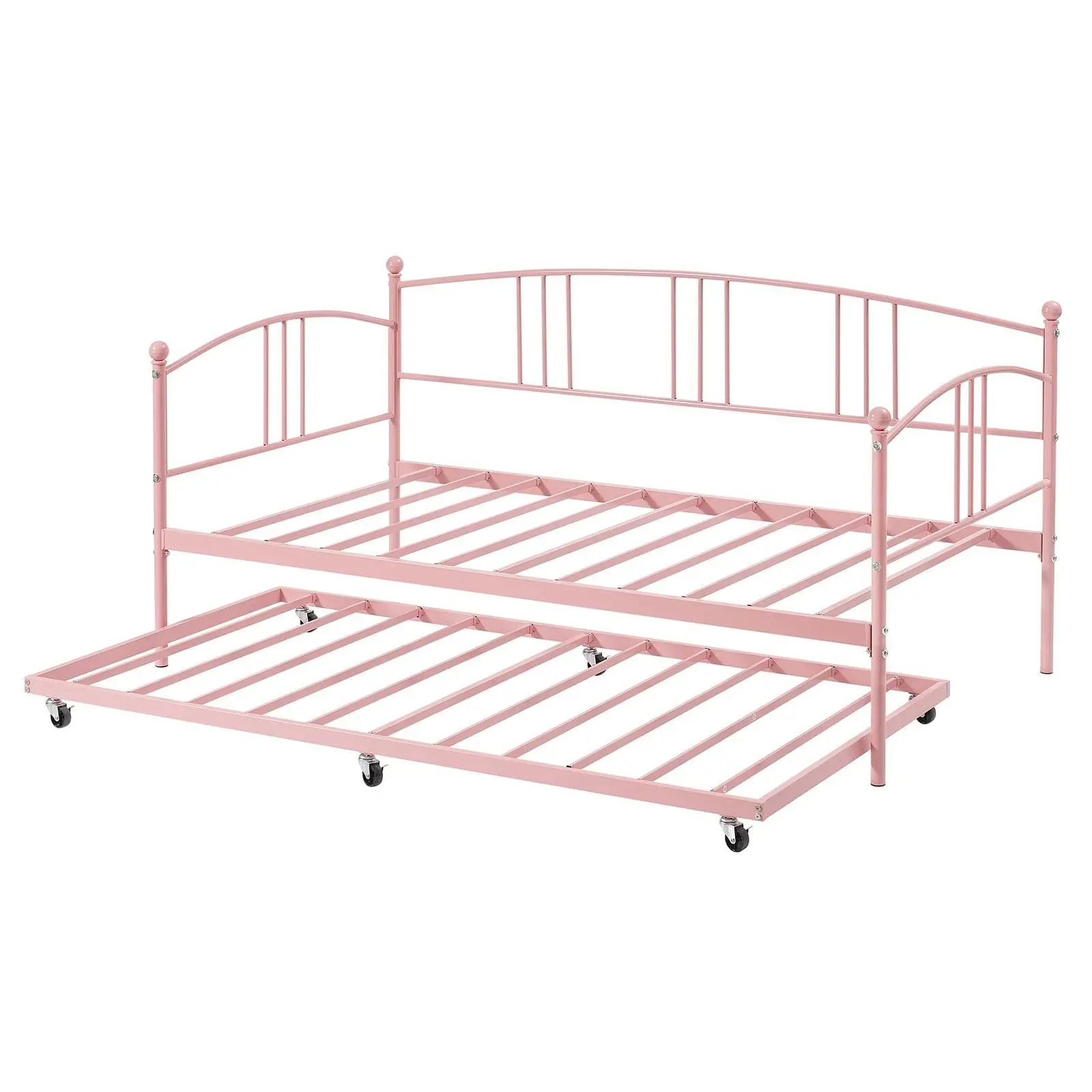 Daybed with Trundle  Trundle Bed Twin with Arched Headboard  Sturdy Metal Day Bed with Steel Slat Support  SofaBed for Bedroom Living Room  and Guest Room Pink