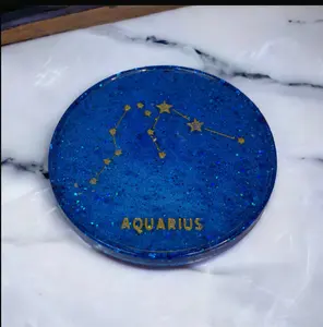 Aquarius Zodiac Coaster - Circular Design with Star Pattern, Ideal for Tableware Use