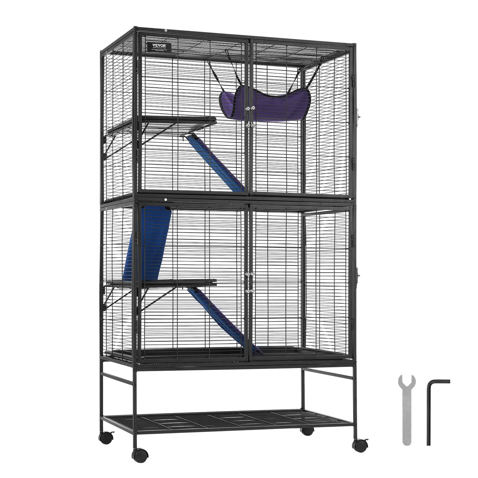 【summerfinds】VEVOR 64.6" Rolling Metal Ferret Cage, Large 4-Tier Critter Nation Cage, Small Animal Cage with Ramps & Tray, Easy to Set up for Pet Rats, Hamster, Guinea Pig, Chinchilla, Squirrel, Hedgehogs, Bunny