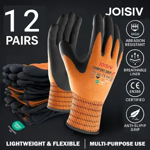 12 Pairs Nitrile Coated Multipurpose Work Gloves Heavy-Duty High Abrasion Resistant Non-Slip Lightweight Durable Breathable for Construction Auto Repair Gardening