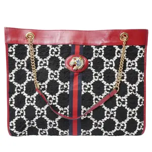 Pre-owned GUCCI tweed Tote Bags Red Leather GG Large Linea Rajah Tote Bag