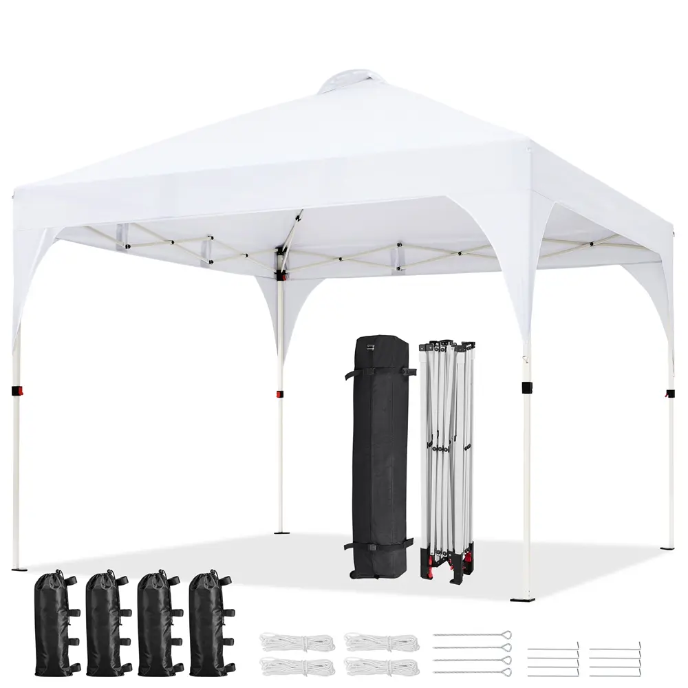 Yaheetech 10x10 ft Pop Up Canopy Tent, Portable Sunshade with UPF 50+ UV Protection and Vented Top, Adjustable Height, Polyester Beach Cabana for Parties with Wheeled Bag, Sunshade Canopy, Portable Awnings, Lightweight Canopy