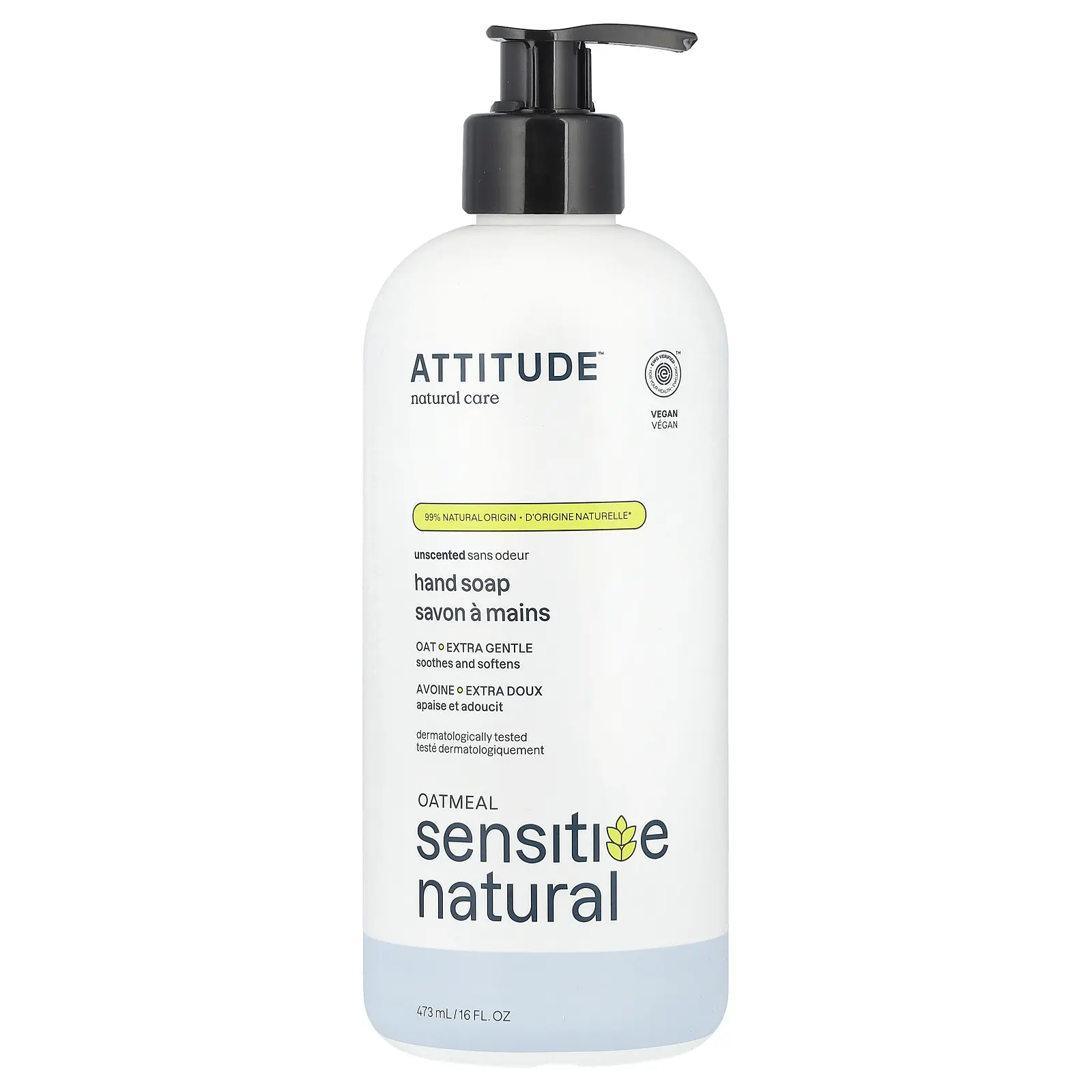 ATTITUDE Oatmeal Sensitive Natural, Hand Soap, Unscented, 16 fl oz (473 ml)