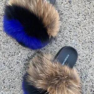 Blue Roxanne Fluffy Slides Women Flipflop Walking Shoes Footwear Slipper Comfort
