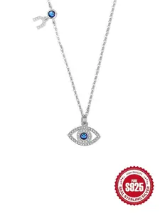 S925 Sterling Silver Evil Eye Design Cubic Zirconia Pendant Necklace for Women, Fashion Jewelry for Party, Daily Decor, Trendy All-match & Exquisite  Silver  Jewelry for Birthday Gift