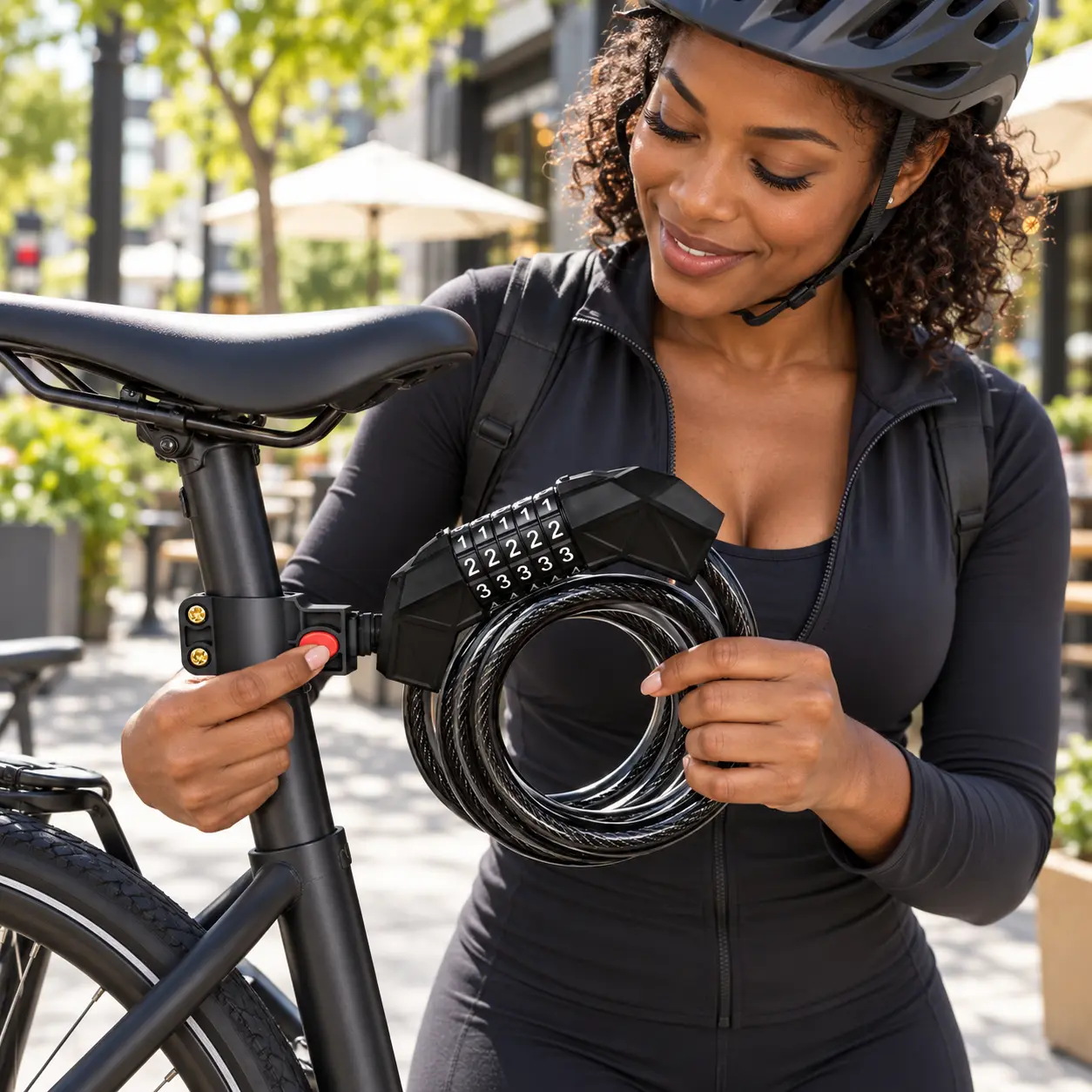 Bike Cable Lock with Combination, 4 Digit Resettable Code Lock, 8mm Braided Steel Cable, 4ft Long Bicycle Lock with Mounting Bracket, Heavy Duty Anti Theft Lock for Bike Scooter Outdoor Use