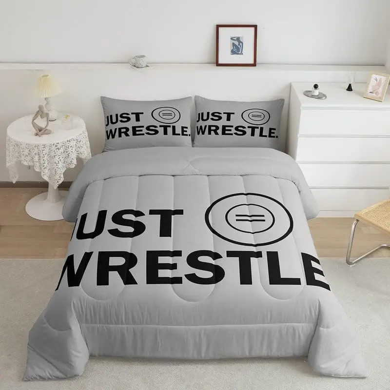 Feelyou Wrestling Theme King-Queen Size Bedding Set - Luxury Microfiber Duvet, Soft Bedding Sets, Breathable Comforter, Digital Print Geometric Design, Sports Rooms Use, Machine Washable