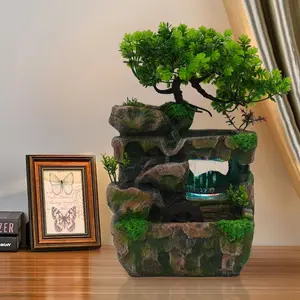 Rockery Stream Tabletop Fountain, Zen Meditation Indoor Waterfall Feature with Automatic Pump and Switch, Desktop Fountain for Home Office Bedroom Decoration Luxury Art Tree Interior