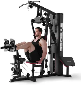 MIKOLO Home Gym Workout Station with 150LBS Weight Stack Multifunctional Equipment for Full Body Strength Training Squat Fitness Machine