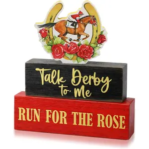 3 count Derby Day Horse Party Decorations Derby Horse Racing Table Decor Wooden Horseshoes Horseman Run for The Roses Table Centerpiece for  Shelf Office Desk Decorations Party Supplies