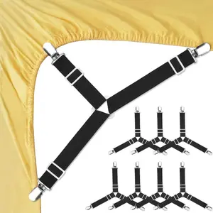 Bed Sheet Fasteners, Bed Sheet Grippers, 4 Counts Adjustable Triangle Elastic Suspenders Gripper Holder Straps Clip for Bed Sheets, Sofa Cushion, Durable Bedding Accessories