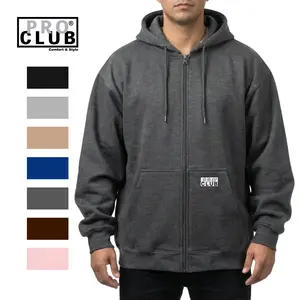 PROCLUB Men's Heavyweight Full Zip Fleece Hoodie Pro club Slash Pockets Casual Warm Heavy Plain Cotton Hip Hop Fitted Relaxed Fit