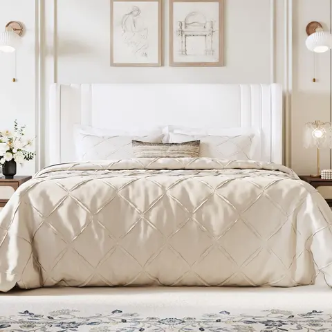 HOOMIC Upholstered Platform Bed Frame【Frame Only No Mattress】,Wingback Headboard with Vertical Stripes in Dutch Velvet,Full/Queen/King/Sizes,No Box Spring Needed,Pink/Black/White/Blue/Green/Gray