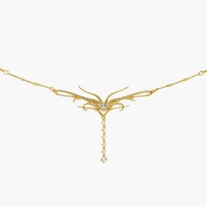en route Dripping Waist Chain in Gold, Sculptural Butterfly-Wing Design with Cascading CZ Stones, Perfect for Low-Rise Fits or Radiant Y2K Looks