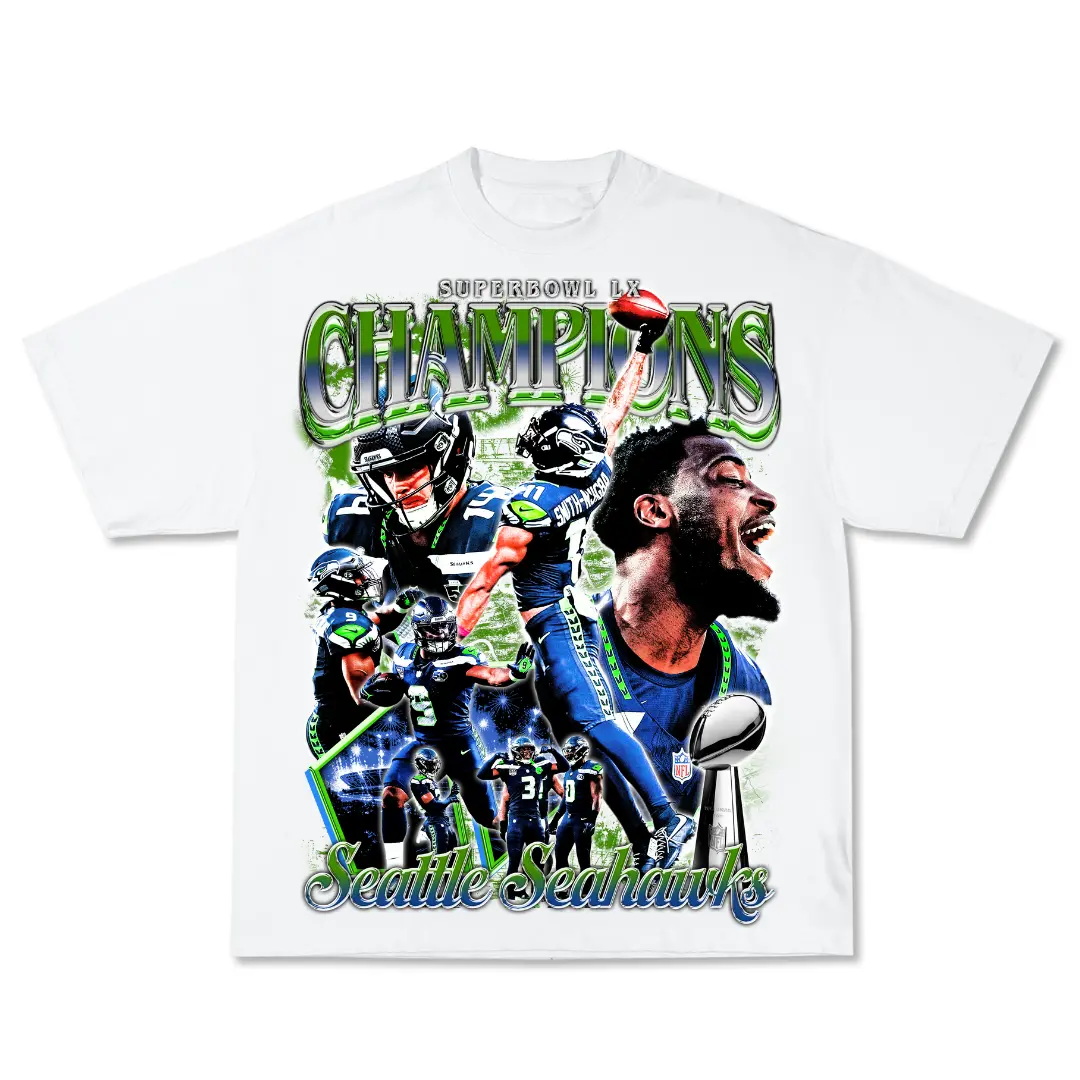 Seahawks LX Champs Graphic Tee, Y2K Rap Streetwear T-Shirt, Unisex Crew Neck, Vintage Hip-Hop Graphic, Sports Style, Casual Cotton Fit