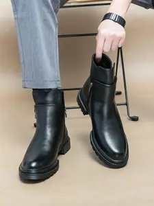 Men's Business Fashion Zipper Side Ankle Boots, Solid Color Boots, Formal Dress Shoes for Work Office, Male All-match Commuter Shoes for Daily Wear