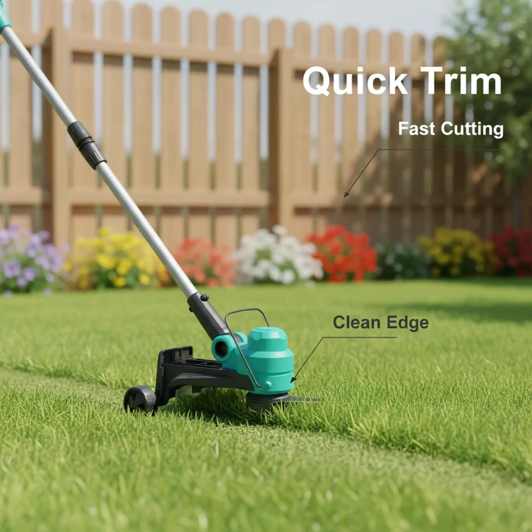 20V Wireless Electric Weed Wacker – 12-Inch String Trimmer with Auto Feed, 2 x 2.0Ah Lithium Batteries, 8 Spool Lines, Wheels, Fast Charger – Lawn Edge and Grass Cutter