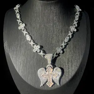 Men's Gold-Plated Cross Charm Necklace Set - Men's Accessories, Hip Hop Jewelry, Versatile Initial Charm with Zircon Flower, Sparkling Heart Gemstone, Colorful Ice Copper Bracelet, Ideal for Birthday, Wedding Gifts