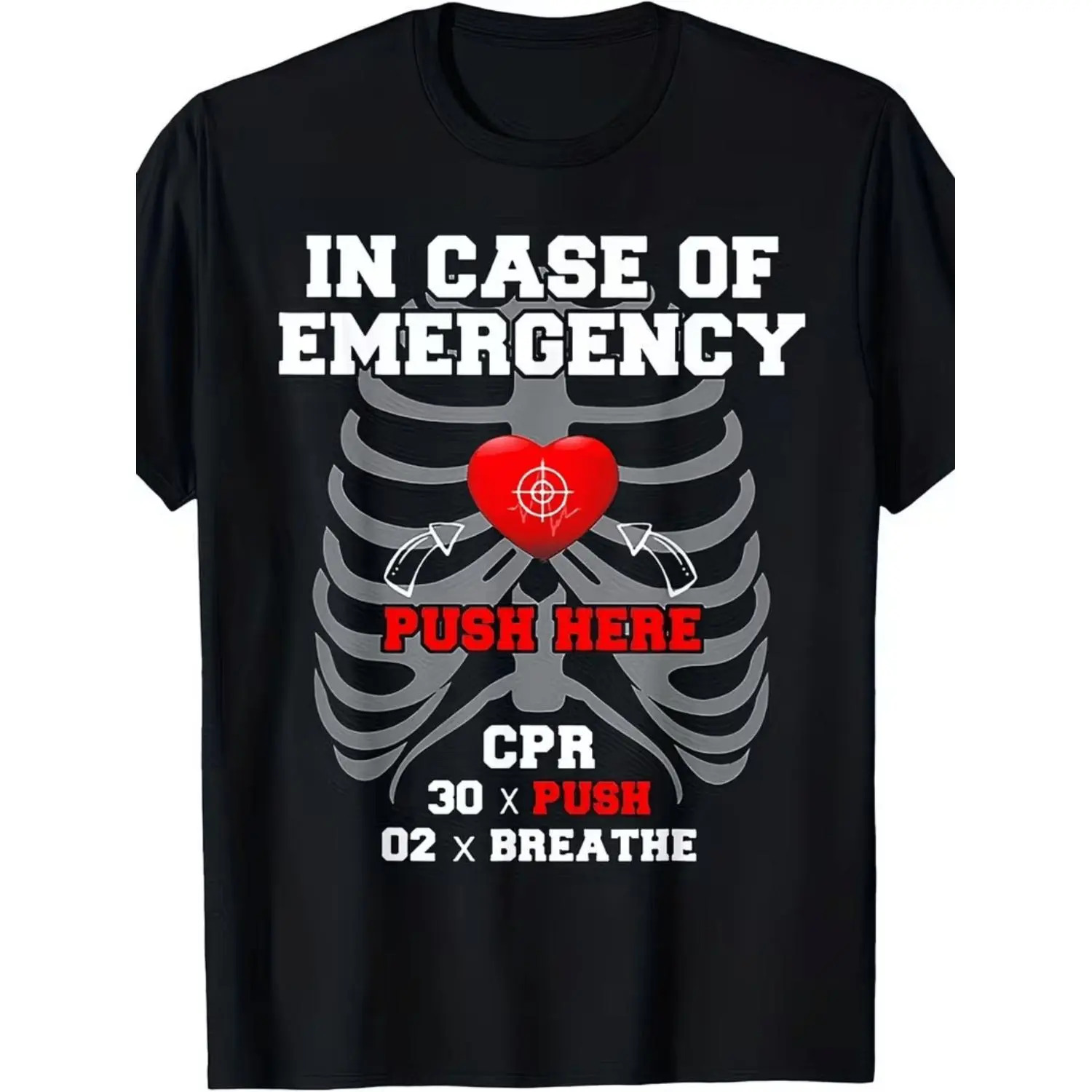 2026 New Arrival CPR Instruction Graphic T-Shirt, Emergency Rescue Guide Print, Step-by-Step Chest Compression & Breathing Tips, Ideal for Coaches and Medical Practitioners, Classic Crew Neck Design