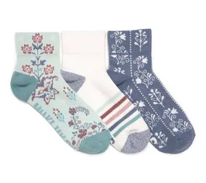 MUK LUKS Cotton Compression Mini Crew Ankle Socks 3 pack