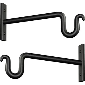 Hook  Hanger, 2 Pack 8 Inch  Bracket, Metal  Wall Hooks for Hanging Flower Basket, Lanterns, Bird Feeder, Wind Chimes Indoor & Outdoor.