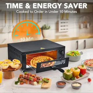 Fast Baking Electric Commercial Pizza Oven – 12 Inch, 1100W Stainless Steel Countertop Pizza Maker with Viewing Window & Timer – Ideal for Restaurants, Kitchens, Catering, Mall Kiosks – Black